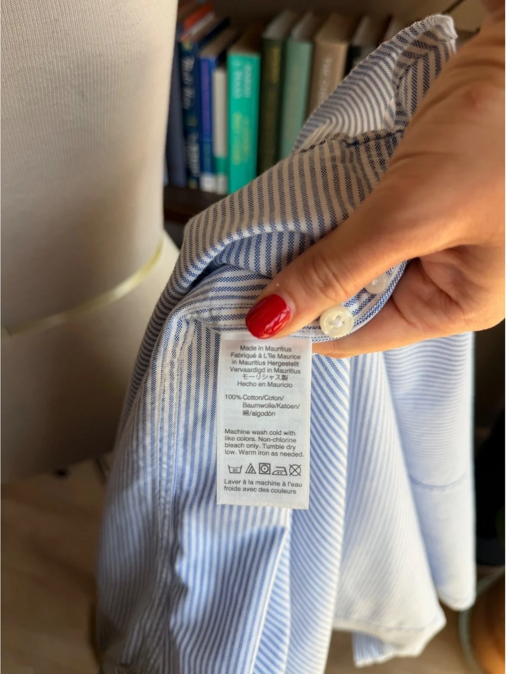 J.Crew Slim Fit Blue and White Striped Cotton Button-Down Shirt, Size Large